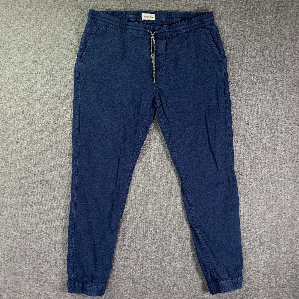 Taylor Stitch Apres Pants Men Extra Large Seersucker Blue Pull On Joggers